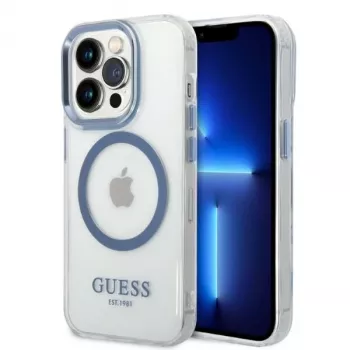 Guess Metal Outline MagSafe Hard Case for Apple iPhone 14 Pro Max 6.7 inch - Blue