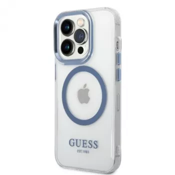 Guess Metal Outline MagSafe Hard Case for Apple iPhone 14 Pro Max 6.7 inch - Blue