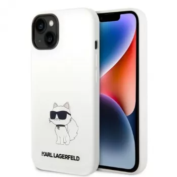 Coque rigide silicone MagSafe Choupette Karl Lagerfeld KLHMP14MSNCHBCH pour iPhone 14 Plus / 15 Plus 6,7 pouces Blanc