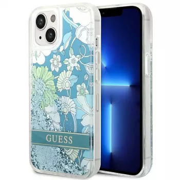 Guess GUHCP14SLFLSN Flower Liquid Glitter Hard Case for Apple iPhone 13 / 14 / 15 6.1 inch - Green