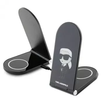 Chargeur sans fil 2-en-1 pliable 15W Karl Lagerfeld Noir Ikonik MagSafe