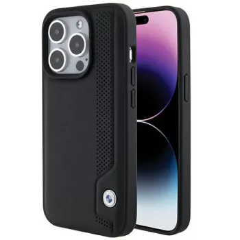 Coque rigide BMW BMHCP15X22RBDK en cuir Blue Dots pour iPhone 15 Pro Max 6,7