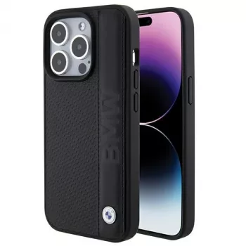 Coque rigide cuir Texturé & Rayures BMW BMHCP15L22RDPK pour iPhone 15 Pro 6,1 pouces Noir
