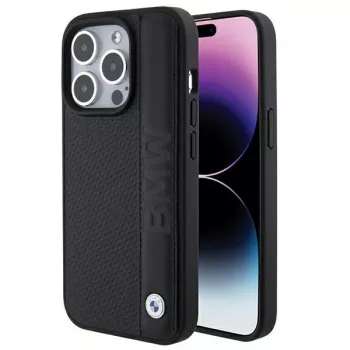 Coque rigide cuir Texturé & Rayures BMW M Collection pour iPhone 15 Pro Max 6,7 pouces Noir