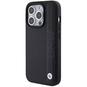 Coque rigide cuir Texturé & Rayures BMW M Collection pour iPhone 15 Pro Max 6,7 pouces Noir