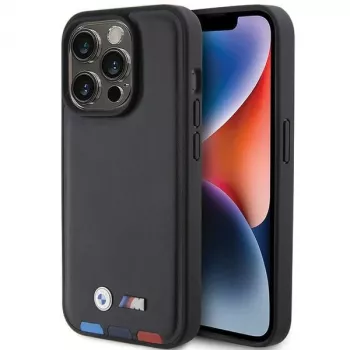 Coque BMW Leather Stamp Tricolor pour iPhone 15 Pro 6,1 pouces noire