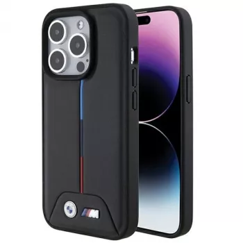 Coque rigide matelassée Tricolor BMW BMHCP15L22PVTK pour iPhone 15 Pro 6,1 pouces Noir