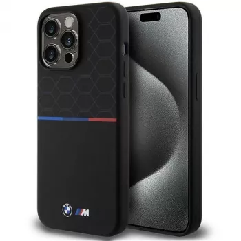 Coque rigide silicone à motif MagSafe BMW M pour iPhone 15 Pro Max 6,7 pouces Noir