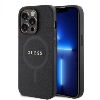 GUESS Saffiano PU MagSafe Case for iPhone 15 Pro Black