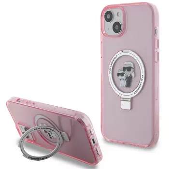 Karl Lagerfeld KLHMP15SHMRSKCP coque rigide avec anneau MagSafe Karl & Choupette pour iPhone 15 / 14 / 13 6,1 inch rose