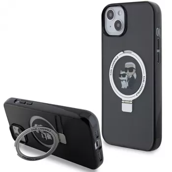 Karl Lagerfeld KLHMP15SHMRSKCK coque rigide avec anneau MagSafe Karl & Choupette pour iPhone 15 / 14 / 13 6,1 inch noire