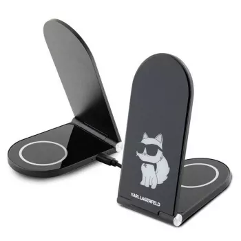 Karl Lagerfeld Chargeur sans fil pliable 2-en-1 KLDCRFALCHNK 15W Noir Choupette MagSafe