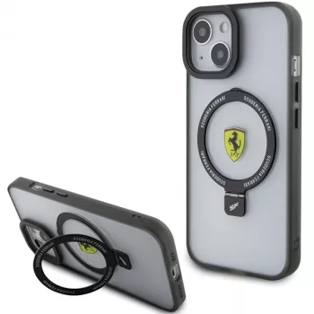 Ferrari FEHMP15MUSCAK Coque rigide transparente fumée avec anneau pour iPhone 15 Plus / 14 Plus 6,7 pouces, MagSafe, Collection 2023