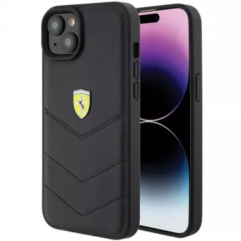 Ferrari FEHCP15MRDUK Coque rigide matelassée avec logo métal iPhone 15 Plus / 14 Plus 6,7 pouces Noir