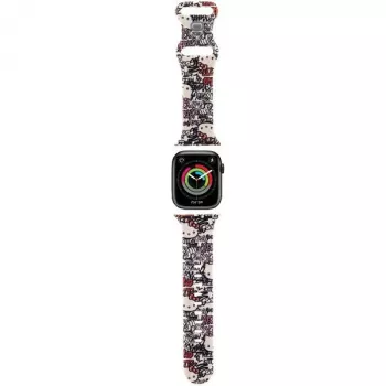 Bracelet Hello Kitty HKAWMSDGPTE pour Apple Watch 38/40/41 mm beige en silicone Graffiti Tags
