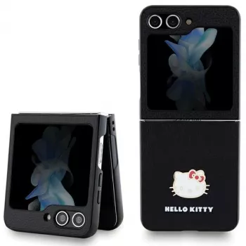Coque rigide Hello Kitty HKHCZF5PGHDLMK pour Z Flip5 F731 noire logo métal tête de Kitty