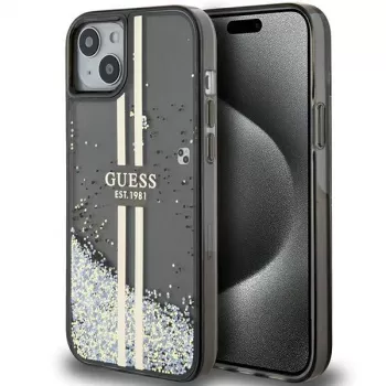 Guess GUHCP15MLFCSEGK coque rigide Liquid Glitter Gold Stripes pour iPhone 15 Plus / 14 Plus 6,7