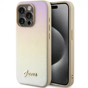 Guess GUHCP14LPSAIRSD iPhone 14 Pro 6.1 inch Gold Hard Case Saffiano Iridescent Script