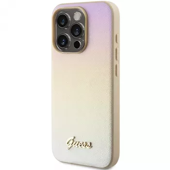 Guess GUHCP14LPSAIRSD iPhone 14 Pro 6.1 inch Gold Hard Case Saffiano Iridescent Script