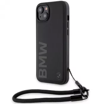 BMW coque rigide Signature Leather Wordmark avec cordon pour iPhone 15 Plus / 14 Plus 6,7