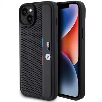 BMW M Collection Hardcase pour iPhone 15 Plus / 14 Plus 6,7 pouces noir perforé Tricolor Line