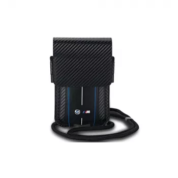 Sac portefeuille BMW Signature Collection pour iPhone 15 Pro Max - noir carbone rayures bleues