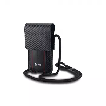 Sac portefeuille BMW pour iPhone 15 Pro Max - noir carbone rayures rouges