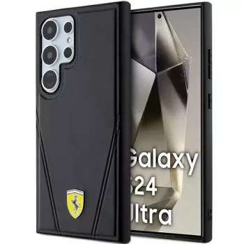 Coque rigide Ferrari FEHMS24LP3BAK pour Samsung Galaxy S24 Ultra, noire, Hot Stamp V Lines, MagSafe