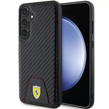 Coque rigide Ferrari FEHCS24MN3PUK pour Samsung Galaxy S24+ (SM-S926) - Carbon Stitched Bottom - Noire