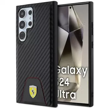 Coque rigide Ferrari FEHCS24LN3PUK pour Samsung Galaxy S24 Ultra, Carbon Stitched Bottom, noire