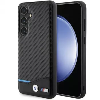 Coque arrière rigide BMW M Collection en cuir véritable fibre de carbone pour Samsung Galaxy S24 - Noire