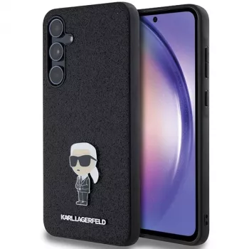 KARL LAGERFELD Coque rigide Ikonik pour Samsung Galaxy A55 5G - Noir Glitter avec Pin métal