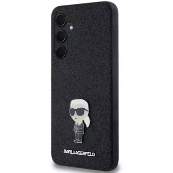 KARL LAGERFELD Coque rigide Ikonik pour Samsung Galaxy A55 5G - Noir Glitter avec Pin métal