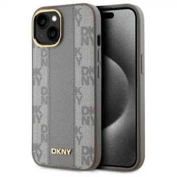 DKNY DKHMP15MPCPVSLE iPhone 15 Plus 6,7 inch Beige Coque rigide cuir motif à carreaux Mono Pattern MagSafe