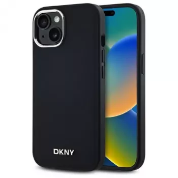 DKNY DKHMP14SPSCMCLK Coque rigide pour Apple iPhone 14, 6,1 inch, noir, logo uni, MagSafe