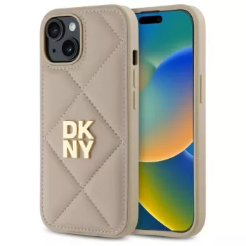 DKNY DKHCP15SPQDSLE Coque Quilted Stack Logo pour iPhone 15 6,1 inch Beige