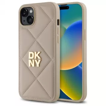 DKNY DKHCP15MPQDSLE Coque arrière Quilted Stack Logo pour iPhone 15 Plus - Beige