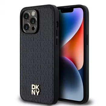 DKNY DKHMP13XPSHRPSK iPhone 13 Pro Max 6,7 inch Noir Coque rigide effet cuir logo métal MagSafe