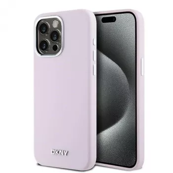 DKNY DKHMP15XSMCHLP Coque rigide en silicone liquide rose avec MagSafe pour Apple iPhone 15 Pro Max 6,7 pouces