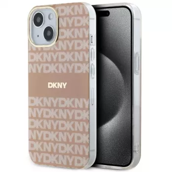 DKNY DKHMP14SHRHSEP Coque rigide IML Mono & Stripe MagSafe rose pour Apple iPhone 14 / 15 / 13 6,1 pouces
