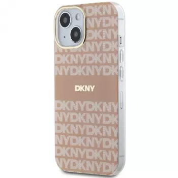 DKNY DKHMP15MHRHSEP Coque rigide rose IML Mono & Stripe MagSafe pour Apple iPhone 15 Plus / 14 Plus 6,7 pouces