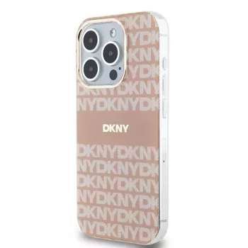 DKNY DKHMP15XHRHSEP Coque rigide rose IML Mono & Stripe MagSafe pour iPhone 15 Pro Max 6,7 pouces
