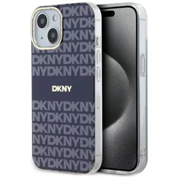DKNY DKHMP15SHRHSEB Coque rigide bleue Mono & Stripe IML MagSafe pour iPhone 15/14/13 6,1 pouces