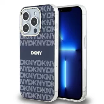 DKNY DKHMP15LHRHSEB Coque rigide bleue IML Mono & Stripe MagSafe pour iPhone 15 Pro 6,1 pouces