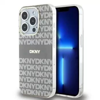 DKNY DKHMP15LHRHSEE Coque rigide beige IML Mono & Stripe MagSafe pour Apple iPhone 15 Pro 6,1 pouces