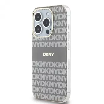 DKNY DKHMP15XHRHSEE Coque rigide beige IML Mono & Stripe MagSafe pour iPhone 15 Pro Max 6,7 pouces