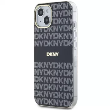 DKNY DKHMP14SHRHSEK Coque rigide IML Mono & Stripe noire MagSafe pour iPhone 14/15/13 6,1 pouces