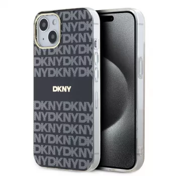 DKNY DKHMP15SHRHSEK Coque rigide noire IML Mono & Stripe MagSafe pour iPhone 15 / 14 / 13 6,1 pouces