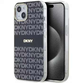 DKNY DKHMP15MHRHSEK Coque rigide noire IML Mono & Stripe MagSafe pour iPhone 15 Plus / 14 Plus 6,7 pouces
