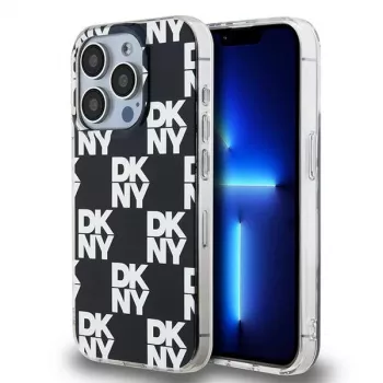 DKNY DKHCP15LHDLCEK Coque rigide noire IML Checkered Mono Pattern pour Apple iPhone 15 Pro 6,1 pouces